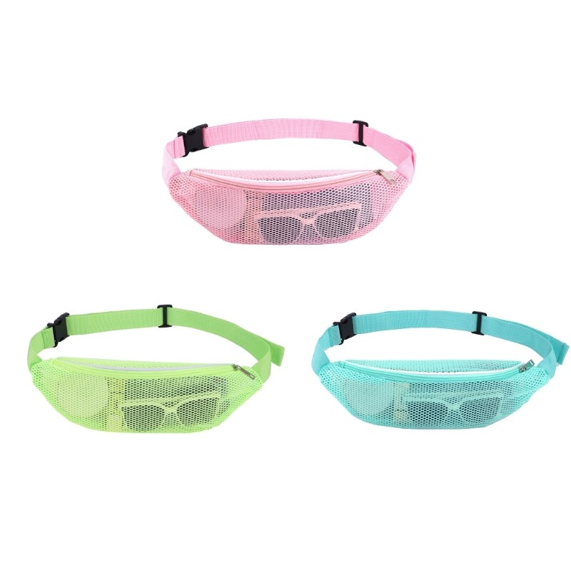 Mesh Crossbody Bag Beach Bag Meash Waist Pack Adjustable Belt for Concert Sports
