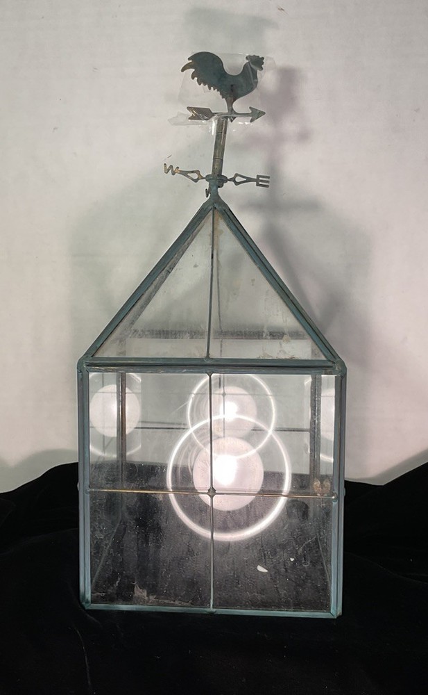 Mini Glass Greenhouse Terrarium with Rooster Weather Vane for Houseplants  
