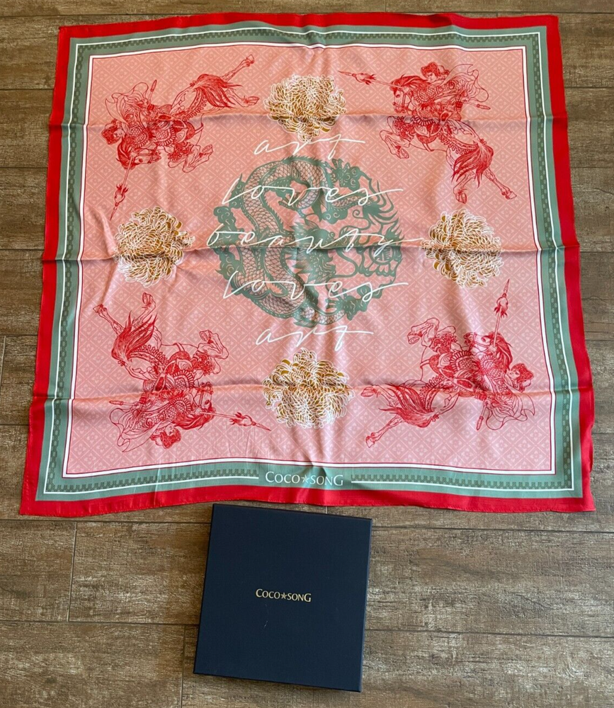 Coco Song 90x90 Pure Silk Floral Scarf Pink Art Loves Beauty Wrap