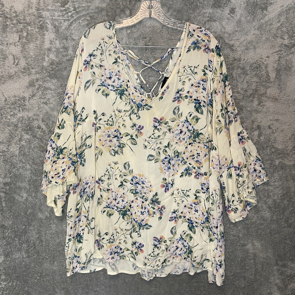 Torrid Women Floral Boho Girly Bloomcore Bell Sleeve Relaxed Blouse Tunic Top 2X