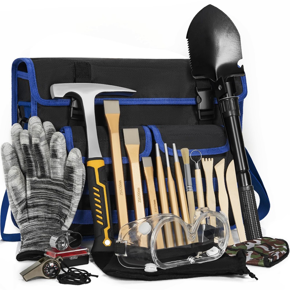 20PCS Geology Rock Pick Hammer Kit for Gold Mining & Prospecting Tool Set