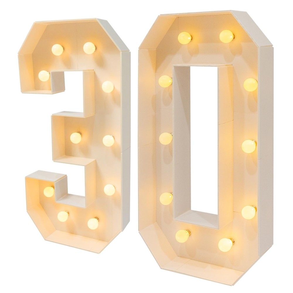 30th Birthday Marquee Lights 3FT Light Up Number 30 Decorations