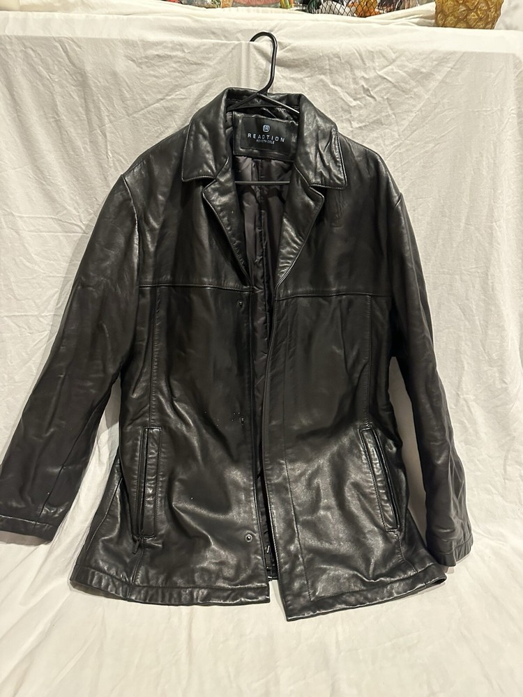 Reaction Kenneth Cole Women’s, L, Black Leather Jacket Lined Full Zip, Unisex-image