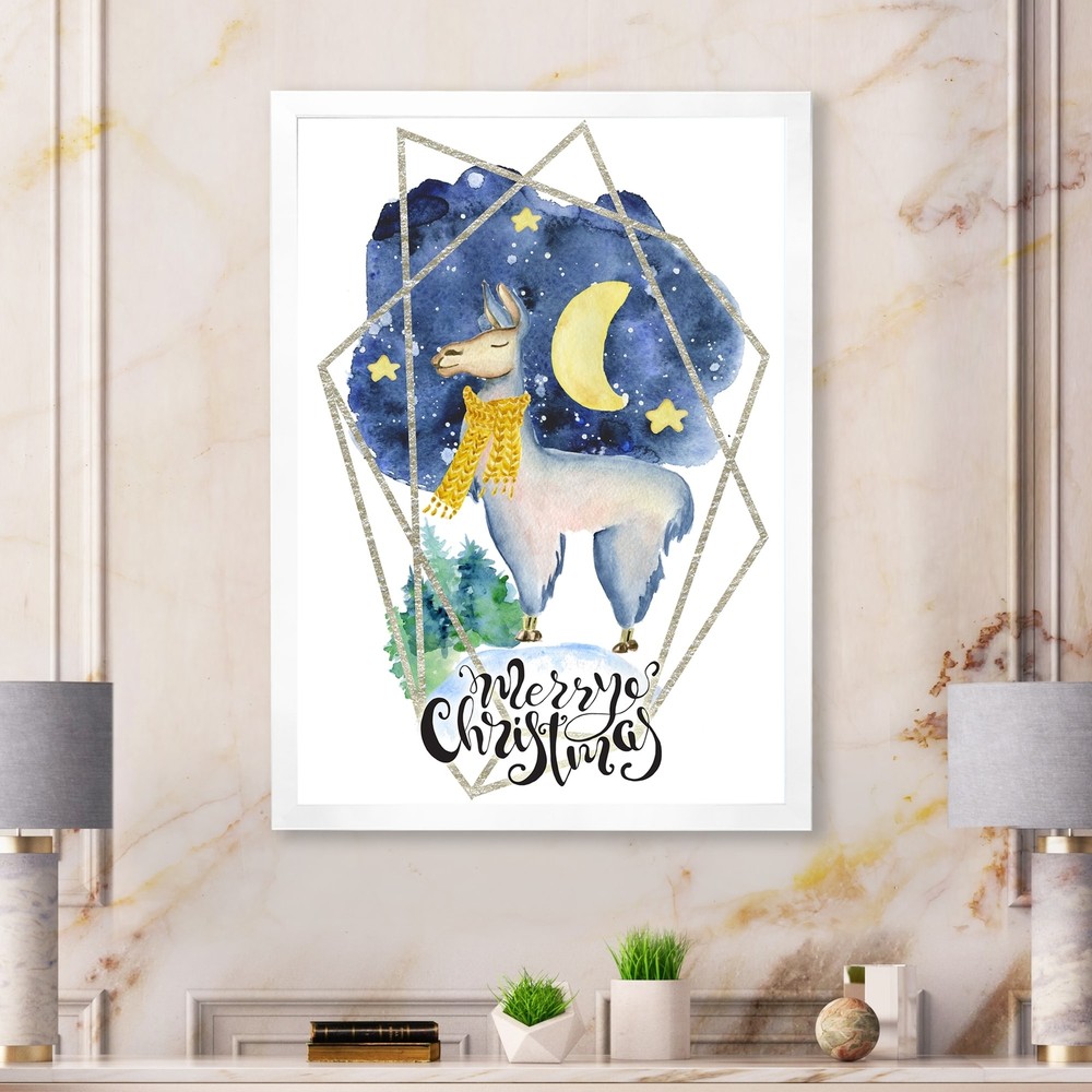 Designart Framed Cute Christmas Llama Art for Kids Festive Holiday Decor Childrens Popular Llama-Themed Wall Art