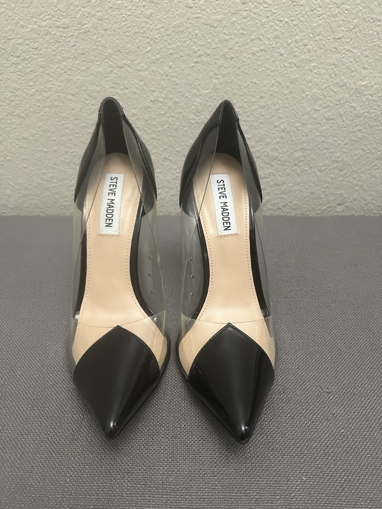 Steve Madden Malibu Black And Clear Patent Pumps Size 7