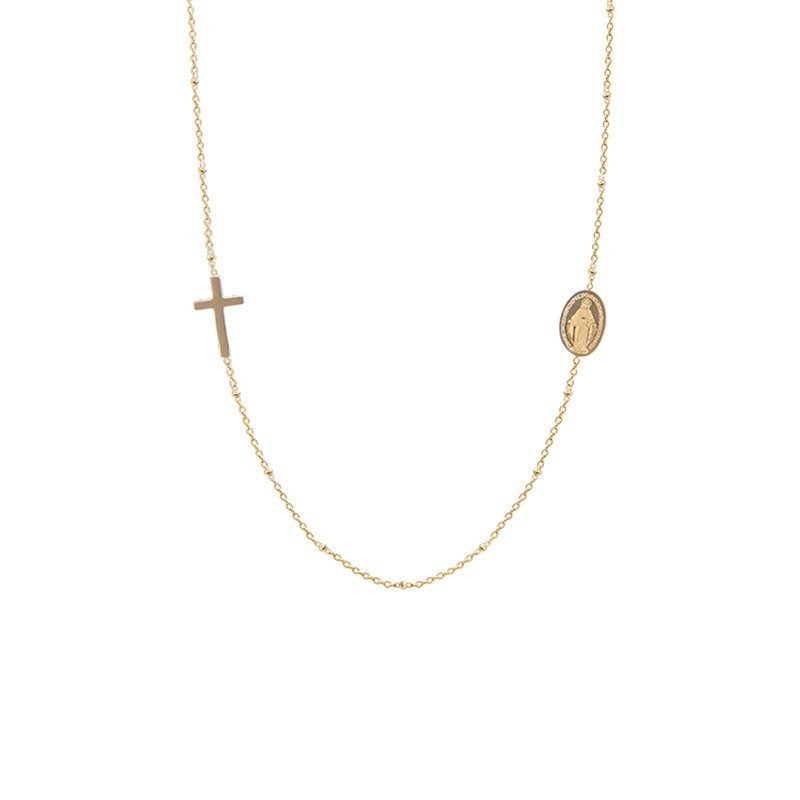 18K Gold Titanium Steel Sideways Cross Jesus Choker Necklace Gift PE44