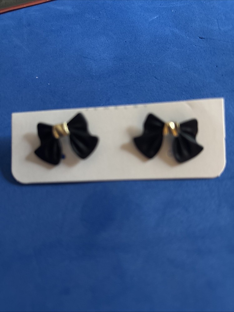 Beautiful  ￼Black Hard Bow With Gold Tone Stud Earrings
