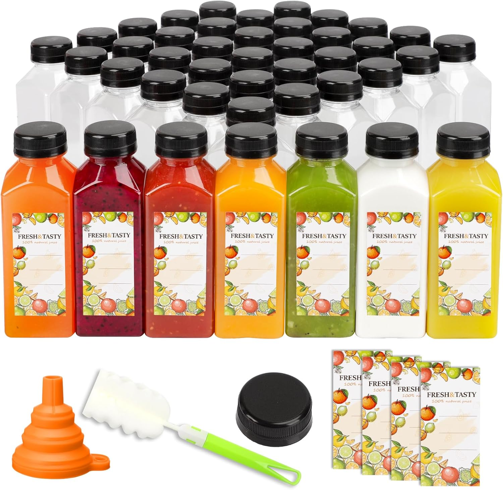 45Pcs Juice Bottles, 12Oz Reusable Juice Bottles with Caps and Labels, Funnel, B