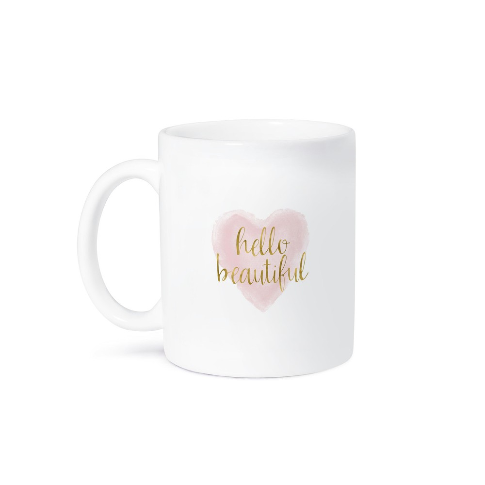 Pink Gold Hello Beautiful Heart Mug by 3dRose