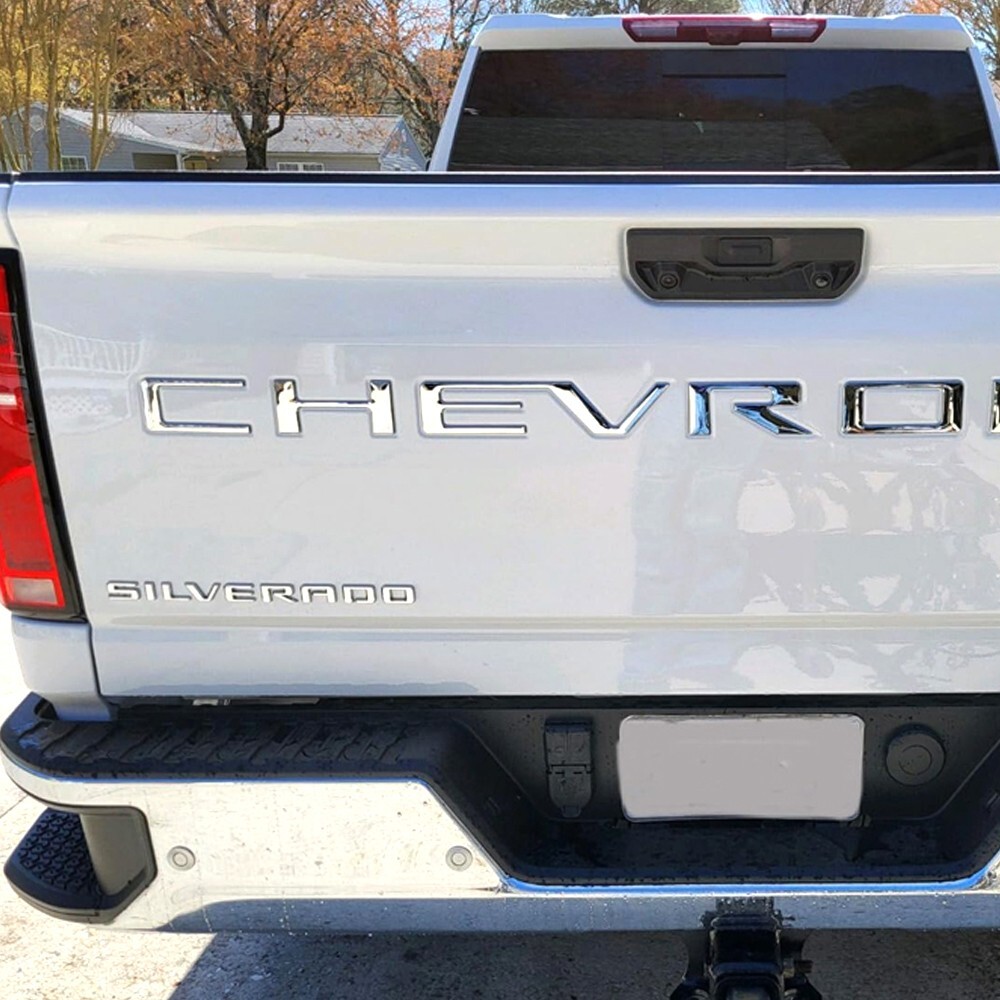 Tailgate Inserts Letters 3D Decal For Silverado 2019-2025 Glossy Chrome Emblem