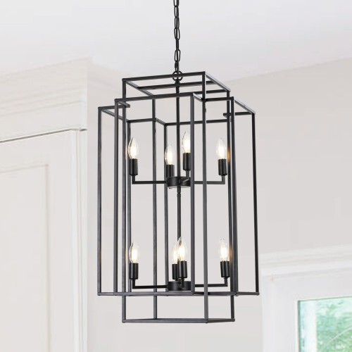 8-Lights Black Lantern Tiered Pendant Light Fixtures