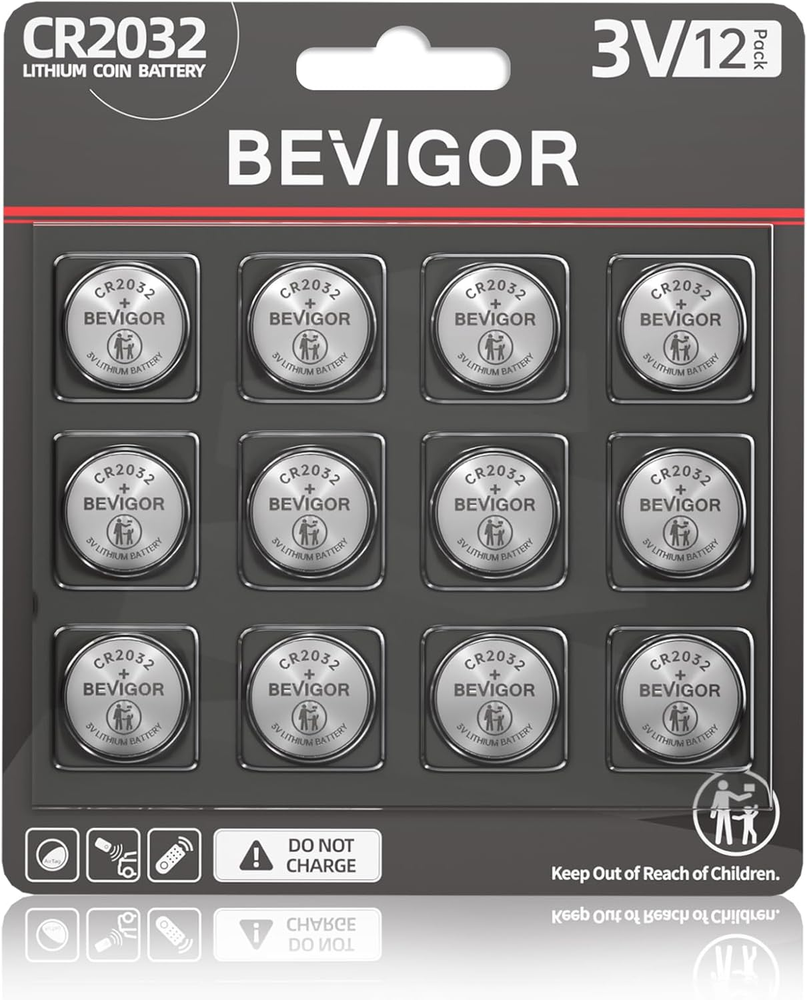 BEVIGOR CR2032 Lithium Coin Battery Apple Airtag 2032 Batteries 12 Pack