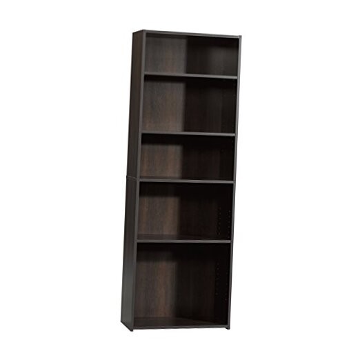 5-Shelf Adjustable Bookcase in Cinnamon Cherry Finish for Stylish Storage
