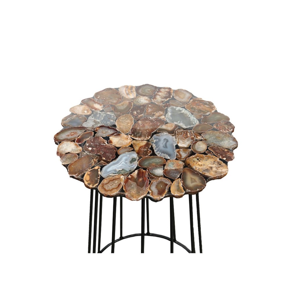 Natural Agate Side Table 15x15 Inch Coffee Table Decor with Gold Base
