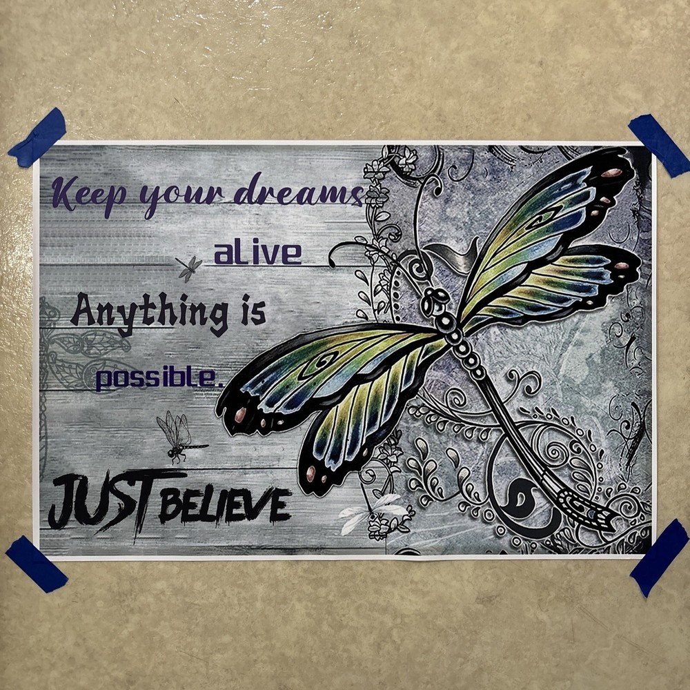 Dragonfly Art ✅ Quote Girl Positive Inspirational Poster Canvas Wall Art ✅16x24”