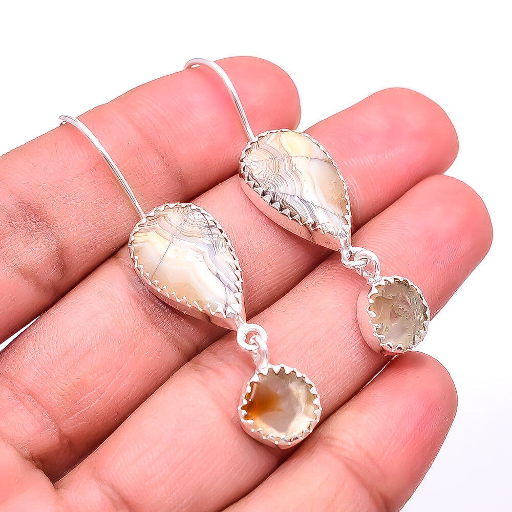 Crazy Lace Agate - Australia, Rough Citrine 925 Sterling Silver Earring 2.03