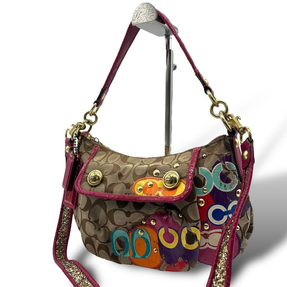Coach Signature Shoulder Bag with Gold Hardware and Multicolor Design