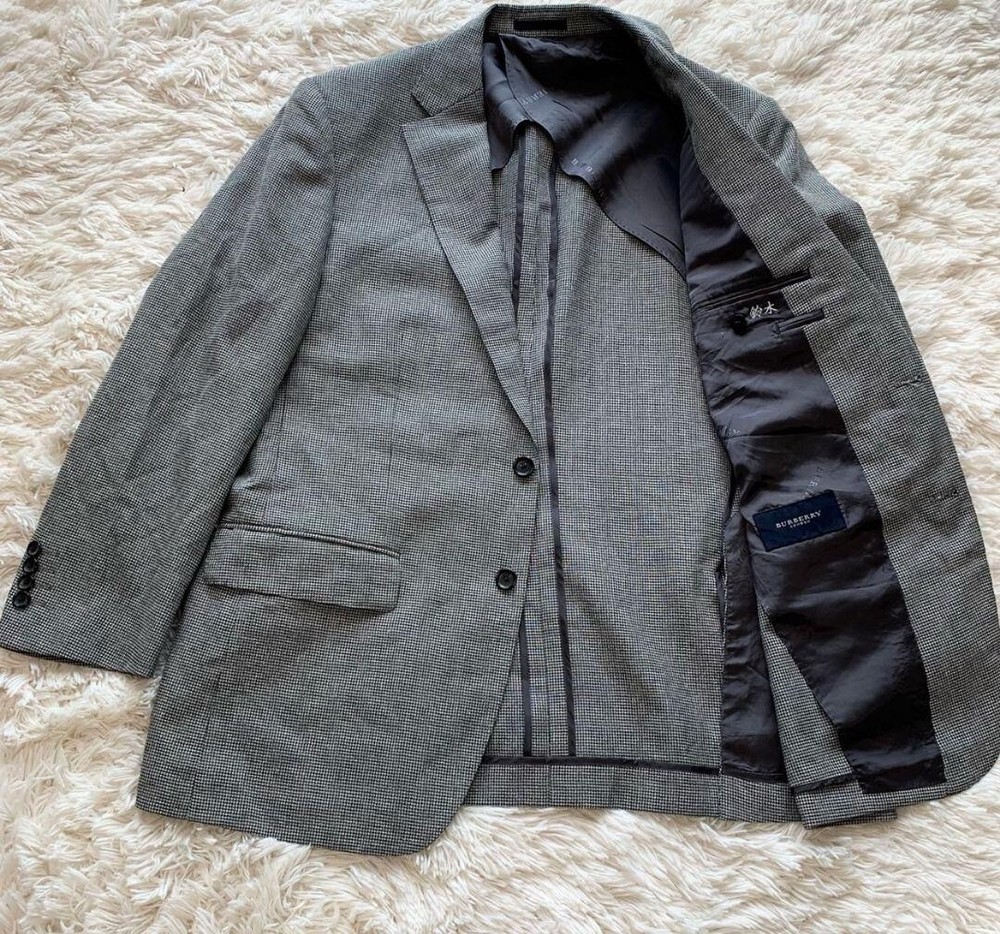 Burberry London Tailored Jacket Houndstooth Wool Silk Linen Men Size M Used NAME