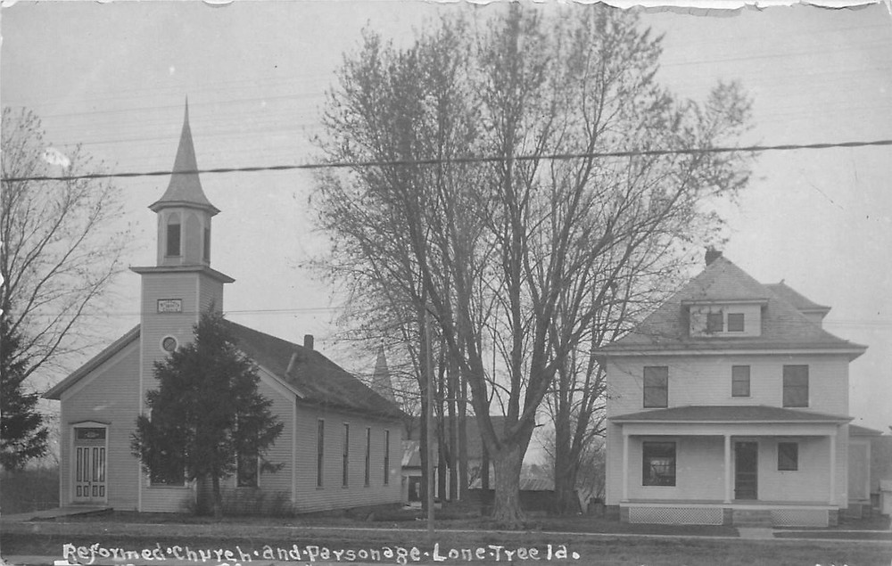 c1910 Lone Tree Iowa Reformed Church Parsonage Religious RPPC Postcard 25-11621
