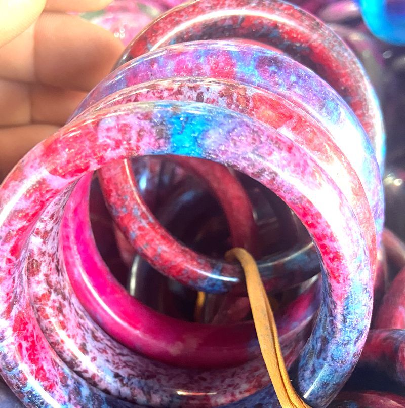 Seven Colors Peacock Peach Blossom Jade Healing Bracelet Bangle 56-64mm