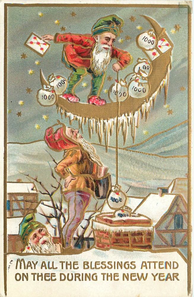 New Year Gnome Postcard with Moon Coins and Envelopes-image