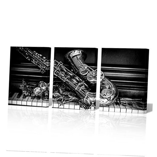 Music Wall Art Canvas White Saxophone Piano Picture Prints Small Black