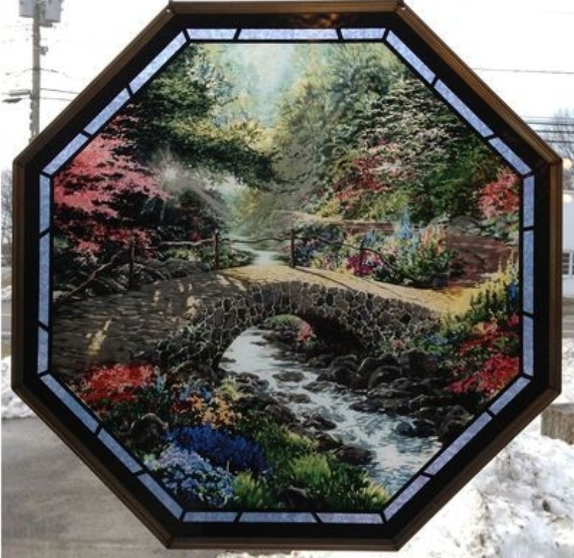 Thomas Kinkade Vintage Stained Glass Bridge of Faith Large Octagon suncatcher