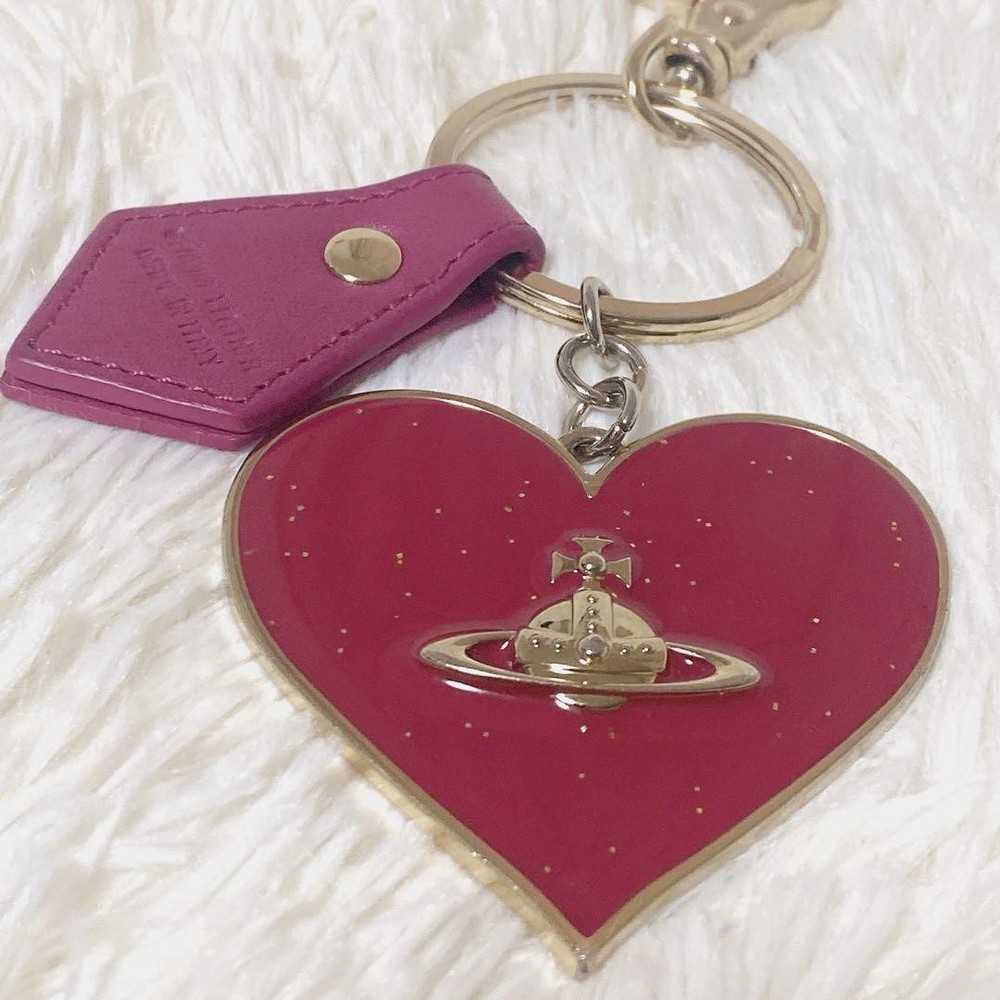 Vivienne Westwood Pink Leather Heart Keychain Authentic Pre-Owned