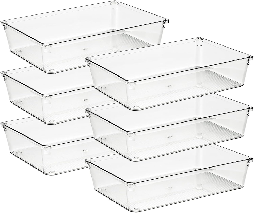 6 Pack Clear Plastic Drawer Organizers 6x9 Inches for Storage
