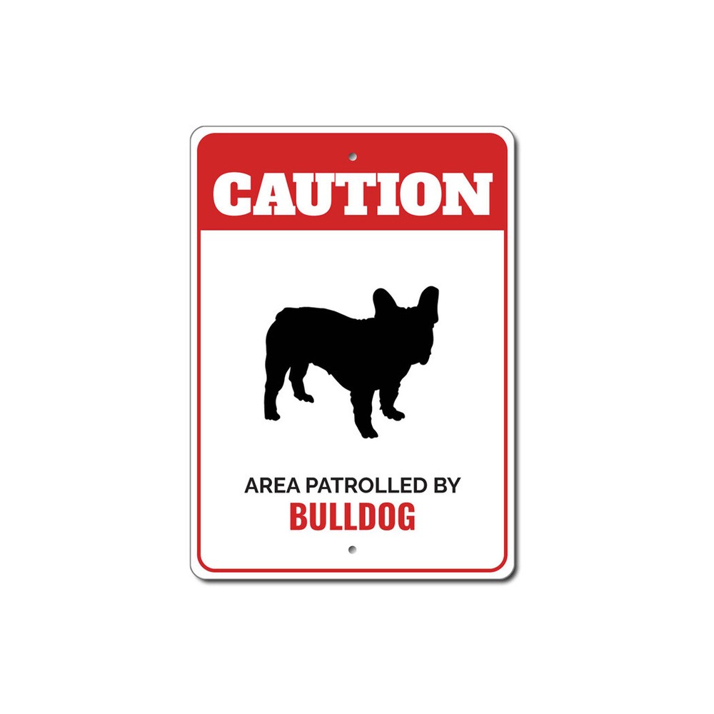 Patrolled By Bulldog Caution Metal Sign Dog Kennel Pet Breed Canine K9 Paw