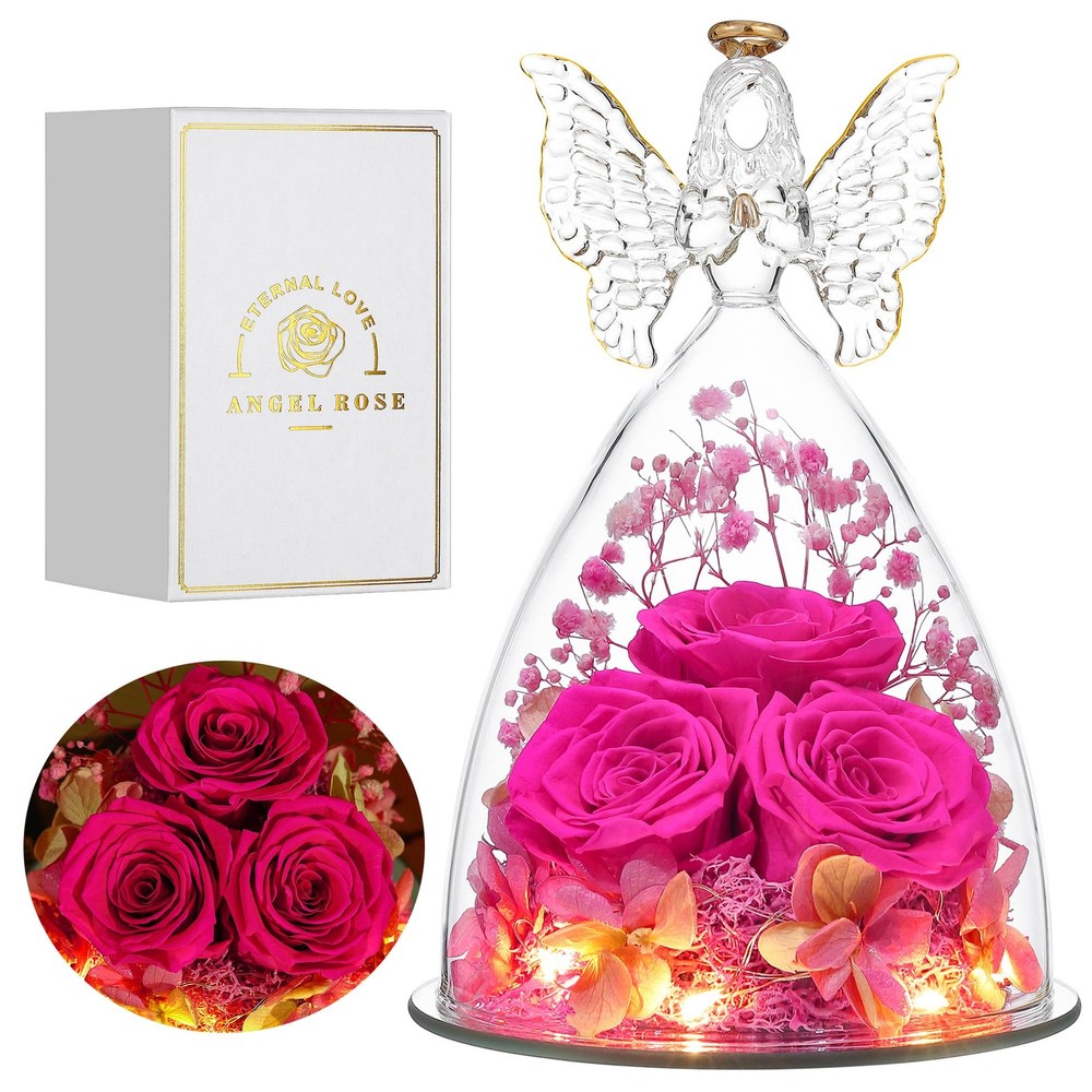 Mothers Day Gift for Mom Preserved Flowers in Glass Angel Keepsake-image