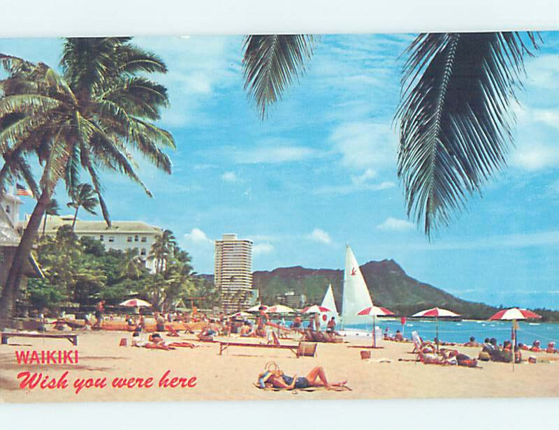 Pre-1980 BEACH SCENE Waikiki - Honolulu Hawaii HI AE9194