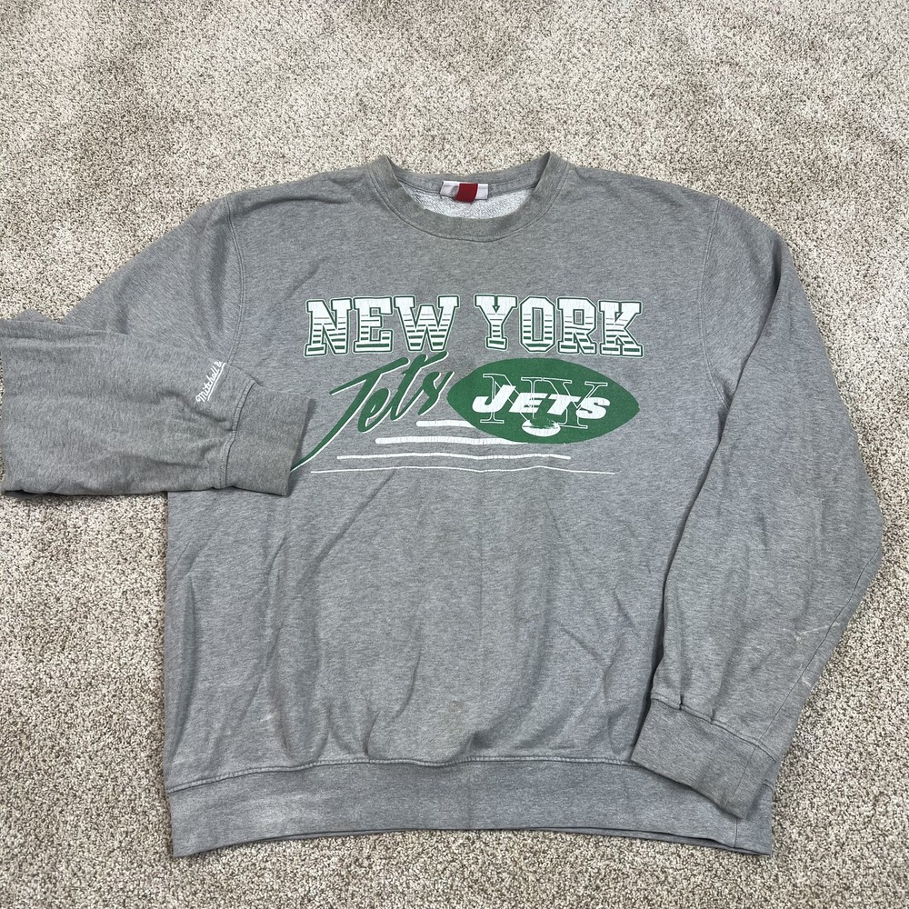 Mitchell And Ness New York Jets Crewneck Sweatshirt Men's Large Gray Graphic NFL