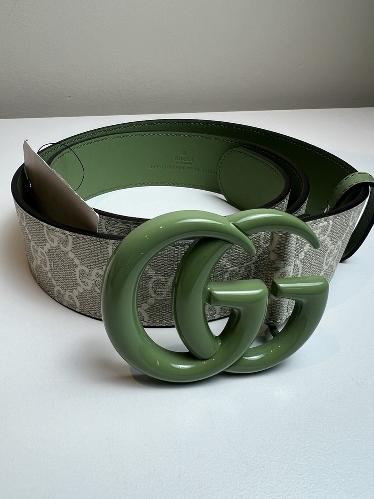 Authentic GUCCI GG Marmont SUPREME Belt Green Enamel Buckle Size 36 90