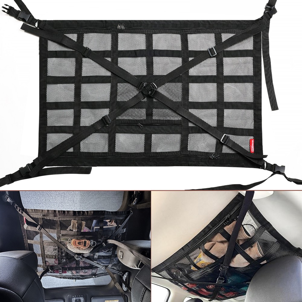 Double-Layer Mesh Car Ceiling Organizer for SUVs and Vans