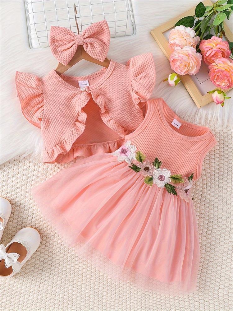Newborn 2024 Baby Girls Dress Summer Waist Flower Vest Sleeveless Short Top