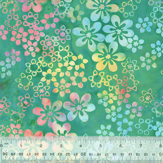 Anthology Batik Fabric | Candy Blossom Star Garden Flower Teal Blue Green | YARD