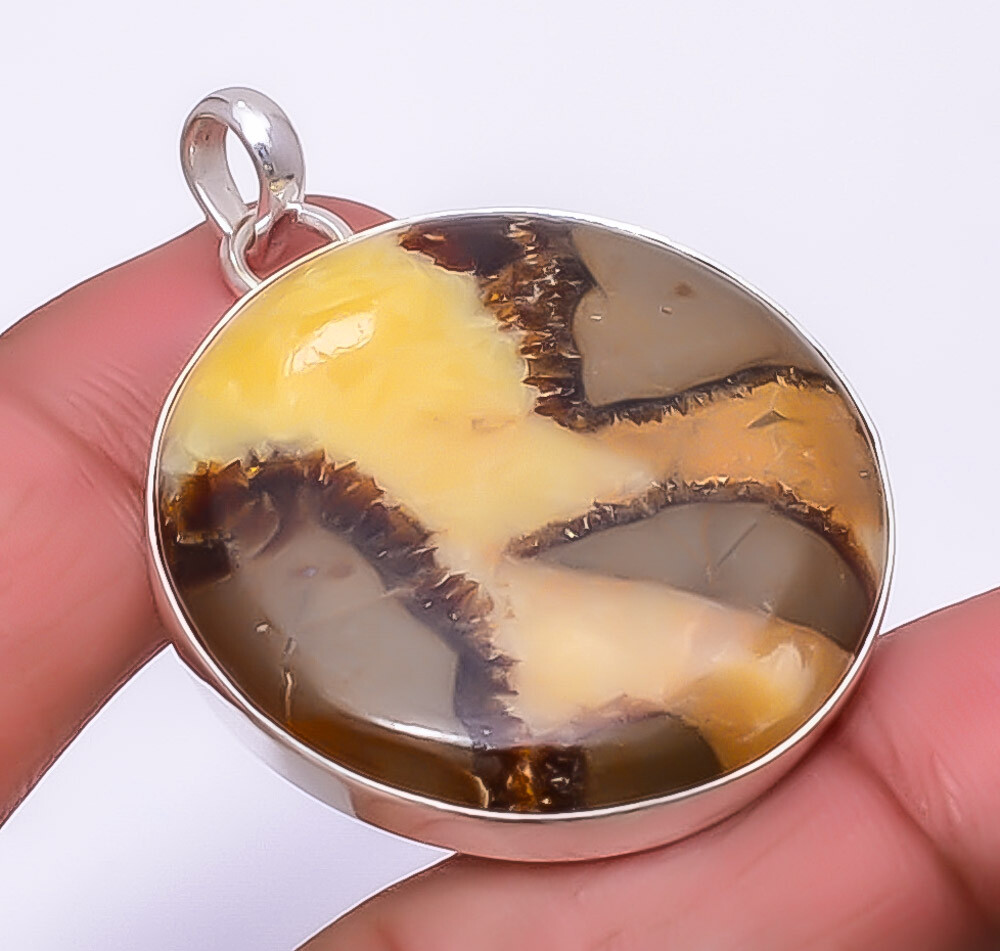 Septarian Stone Utah Gem 925 Sterling Silver Pendant 1.76 Inch