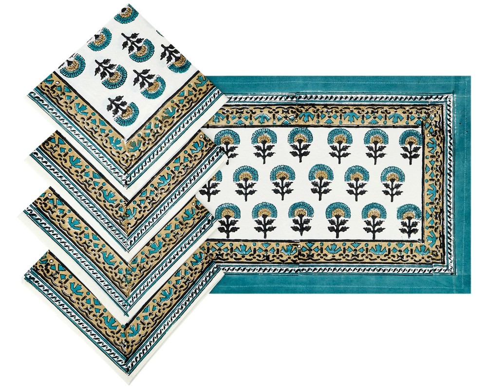 Blue and White Indian Hand Block Printed Cotton Napkins