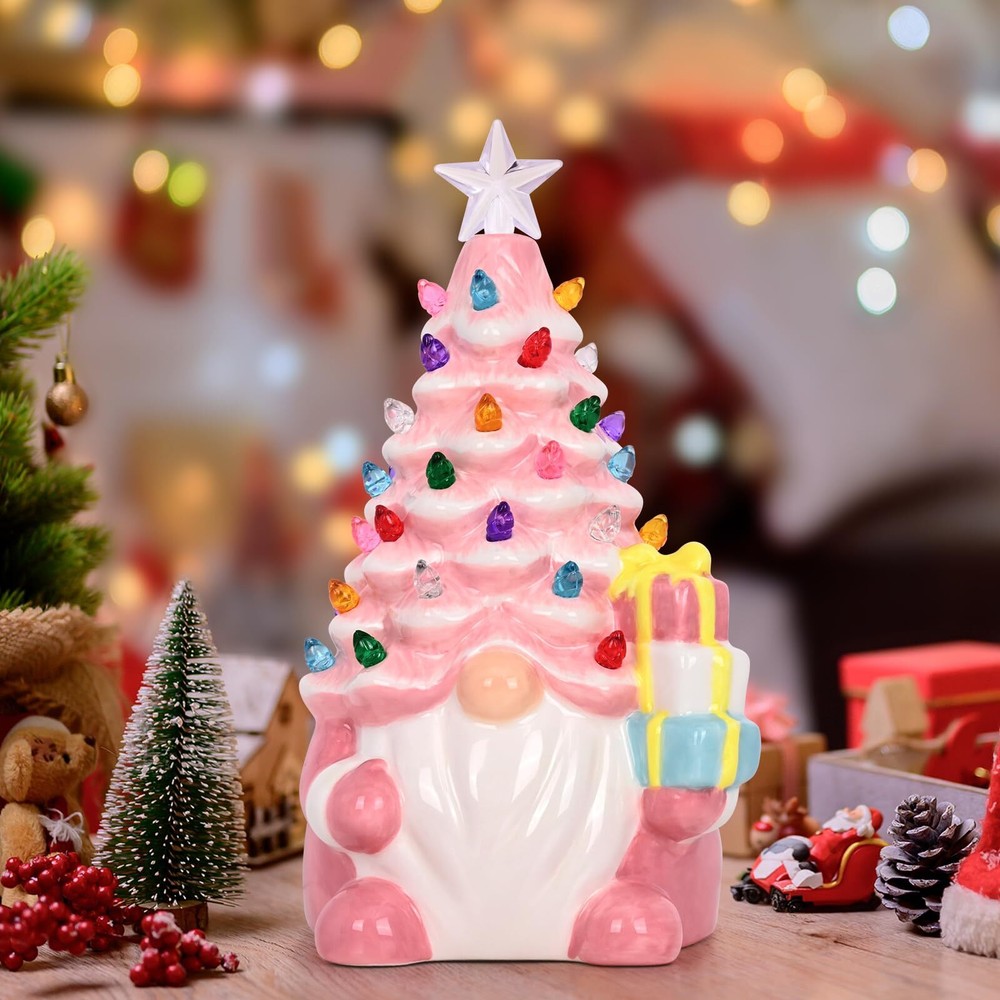 Gnome Christmas Decorations Ceramic Gnome Christmas Trees That Light Up, 8'' ...