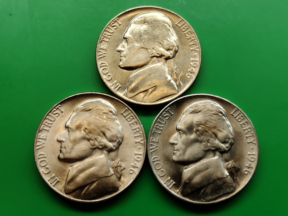 1946 PDS BU Jefferson Nickel Set. 3 Coins Per Order