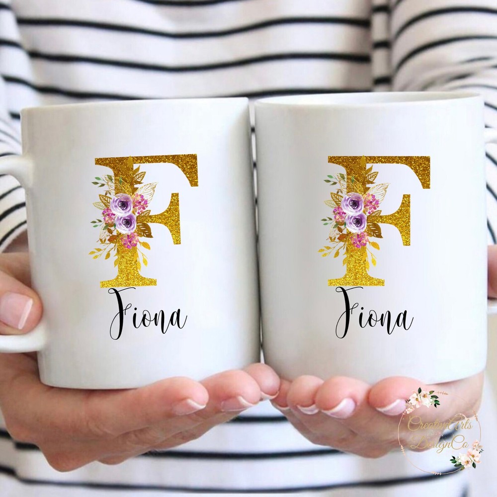 Beautiful Floral Personalized Initial Coffee Mug Ceramic Cup Gift Idea Coffee