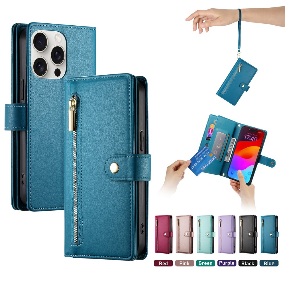 iPhone 16 Pro Max Leather Wallet Case with 9 Card Slots for 15 14 13 12 11 Models