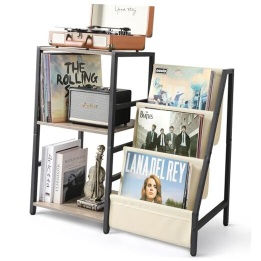 Record Player Stand, Turntable Stand with 3-Tier Vinyl Record Storage, Record