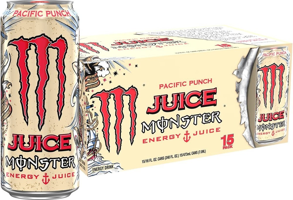 Monster Energy Juice Pacific Punch, Energy + Juice, 16 Ounce (Pack of 15)