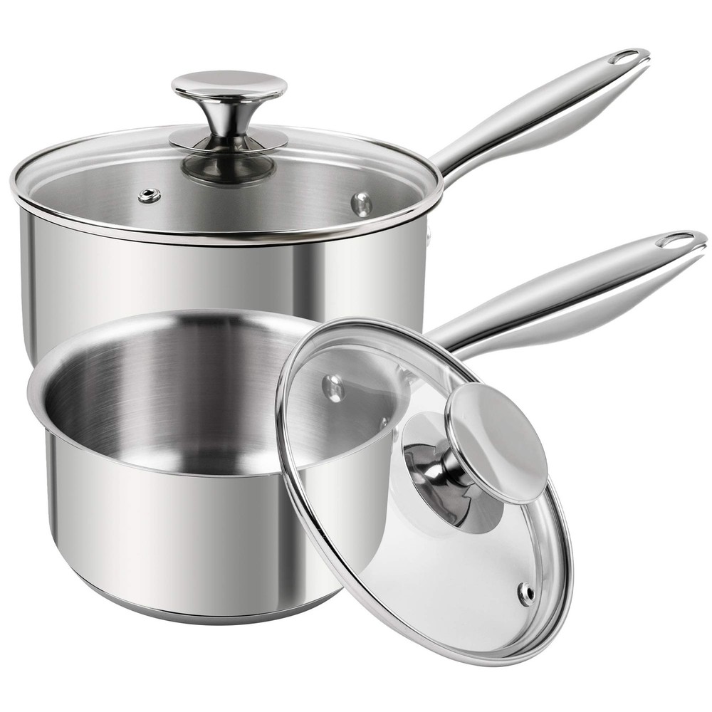 Premium German Stainless Steel Saucepan Set 1Qt & 2Qt with Stay-Cool Handles