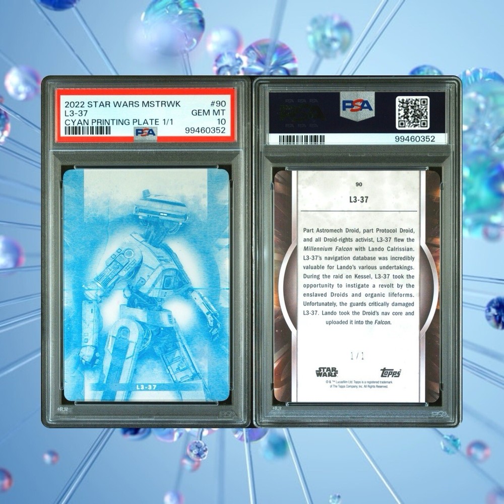 2022 TOPPS STAR WARS MASTERWORK L3-37 CYAN PRINTING PLATE 1/1 PSA GEM MT 10