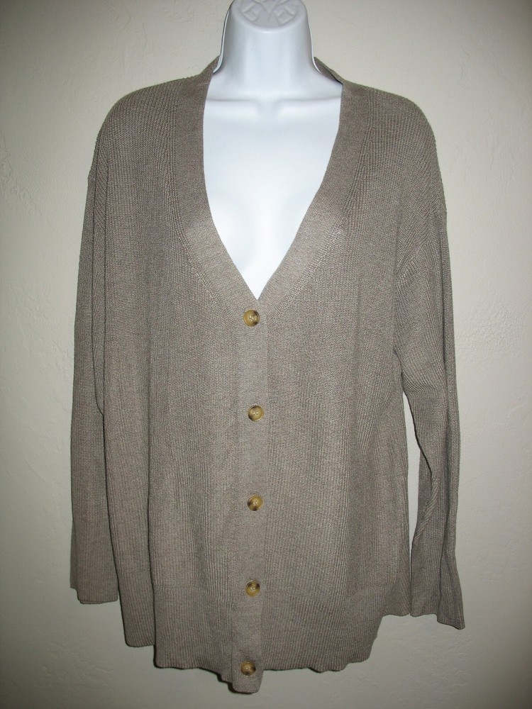 Brown XL Ella Moss V-Neck Boyfriend Cardigan with Button Front for Women