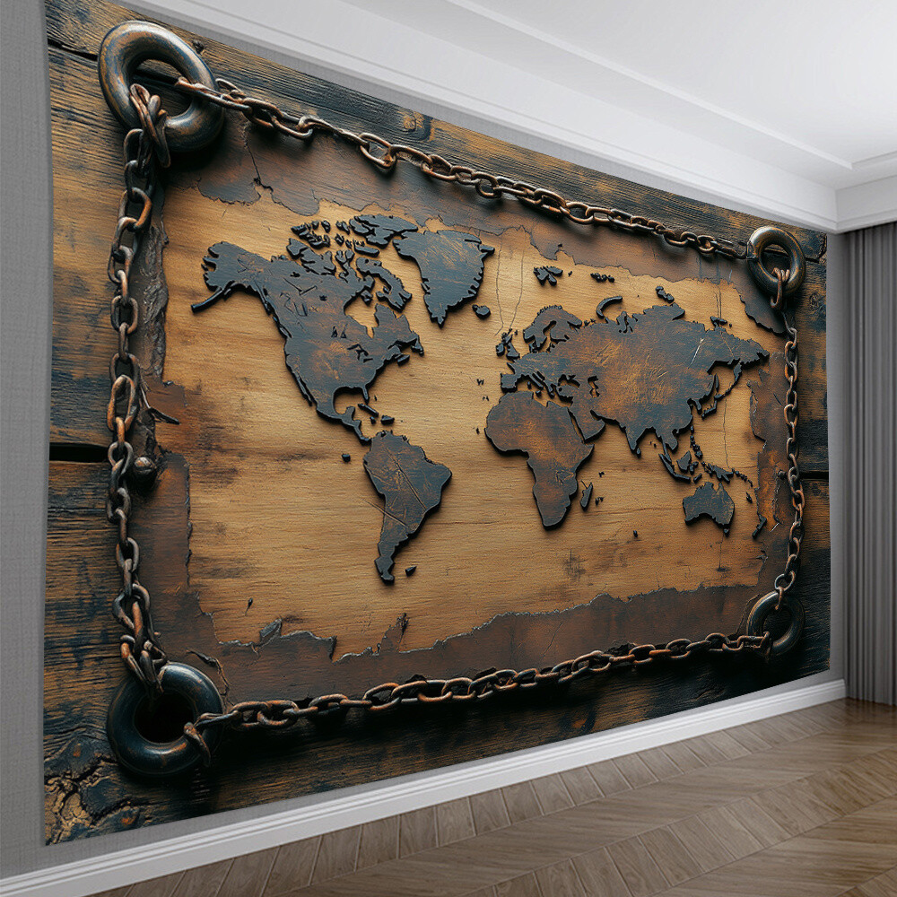 Vintage World Map Tapestry - Polyester Wall Hanging for Living Room, Bedroom, Of