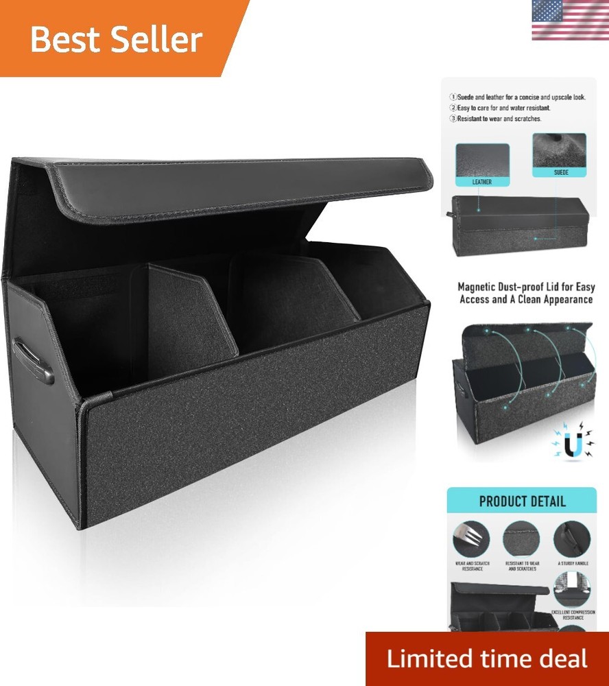 Leather Car Trunk Organizer for SUV Sedan Extra Large with Magnetic Closure